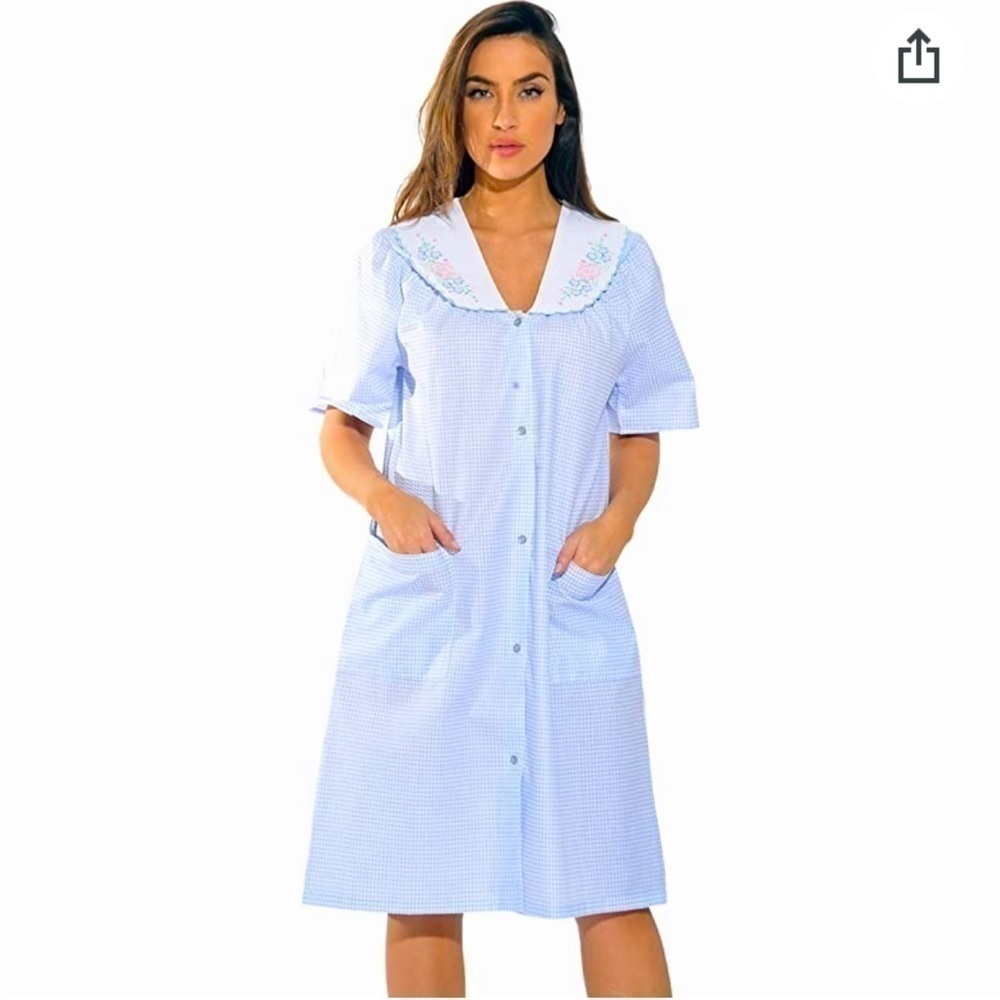 𝅺DREAMREST Gingham Vintage Inspired Housecoat Medium NWT